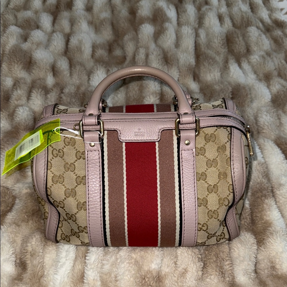 Gucci Beige and Red Satchel Bag